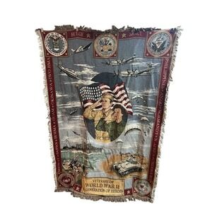 Veterans of World War II WWII Woven Throw Blanket Tapestry Army Air Force‎ Navy